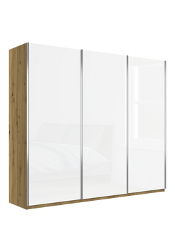 John Lewis Elstra 300cm Glass 3 Sliding Doors Wardrobe, Bianco Oak, Bianco Oak