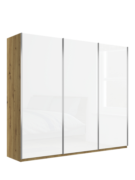 John Lewis Elstra 300cm Glass 3 Sliding Doors Wardrobe, Bianco Oak, Bianco Oak