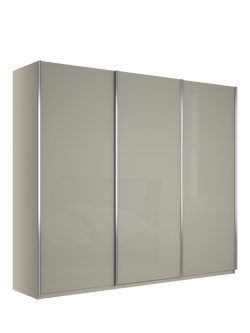John Lewis Elstra 300cm Glass 3 Sliding Doors Wardrobe, Pebble Grey, Pebble Grey