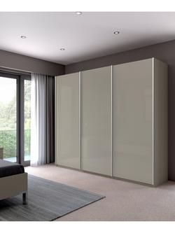 John Lewis Elstra 300cm Glass 3 Sliding Doors Wardrobe, Pebble Grey - view 2, Pebble Grey
