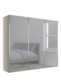 John Lewis Elstra 300cm Mirrored 3 Sliding Doors Wardrobe, Pebble Grey, Pebble Grey