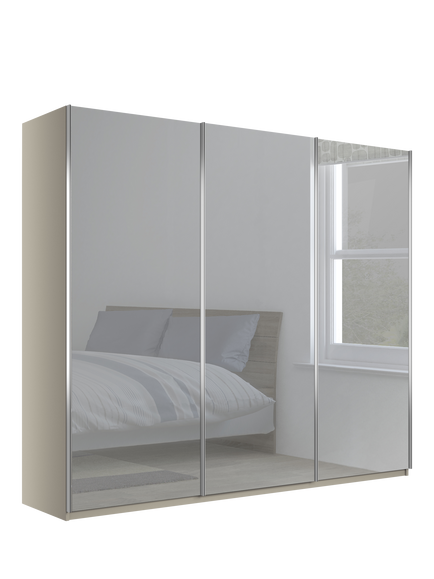 John Lewis Elstra 300cm Mirrored 3 Sliding Doors Wardrobe, Pebble Grey, Pebble Grey