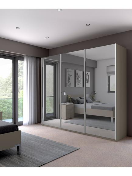John Lewis Elstra 300cm Mirrored 3 Sliding Doors Wardrobe, Pebble Grey - view 2, Pebble Grey
