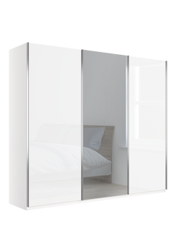 John Lewis Elstra 300cm Glass & Centre Mirrored 3 Sliding Doors Wardrobe, White, White