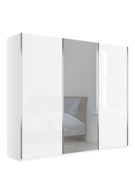 John Lewis Elstra 300cm Glass & Centre Mirrored 3 Sliding Doors Wardrobe, White, White