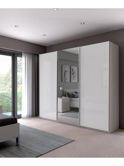 John Lewis Elstra 300cm Glass & Centre Mirrored 3 Sliding Doors Wardrobe, White - view 2, White