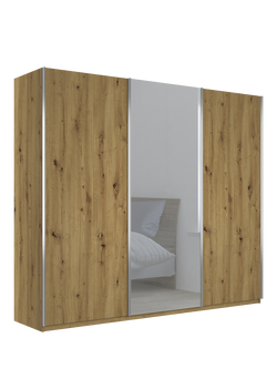 John Lewis Elstra 300cm Centre Mirrored 3 Sliding Doors Wardrobe, Bianco Oak, Bianco Oak