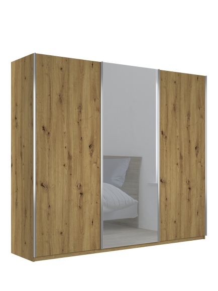 John Lewis Elstra 300cm Centre Mirrored 3 Sliding Doors Wardrobe, Bianco Oak, Bianco Oak