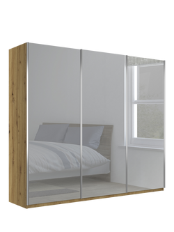 John Lewis Elstra 300cm Mirrored 3 Sliding Doors Wardrobe, Bianco Oak, Bianco Oak