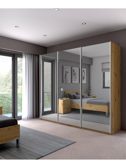 John Lewis Elstra 300cm Mirrored 3 Sliding Doors Wardrobe, Bianco Oak - view 2, Bianco Oak