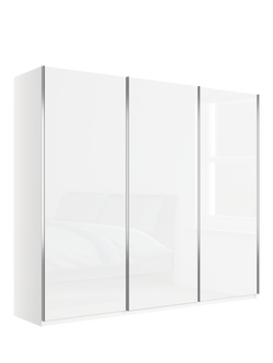 John Lewis Elstra 300cm Glass 3 Sliding Doors Wardrobe, White, White