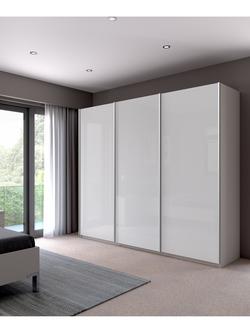 John Lewis Elstra 300cm Glass 3 Sliding Doors Wardrobe, White - view 2, White