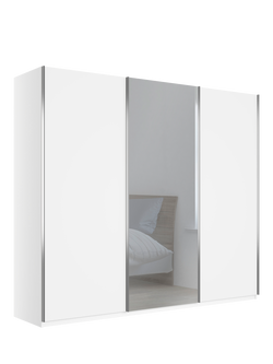 John Lewis Elstra 300cm Centre Mirrored 3 Sliding Doors Wardrobe, White, White