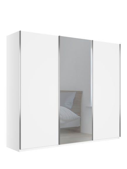 John Lewis Elstra 300cm Centre Mirrored 3 Sliding Doors Wardrobe, White, White