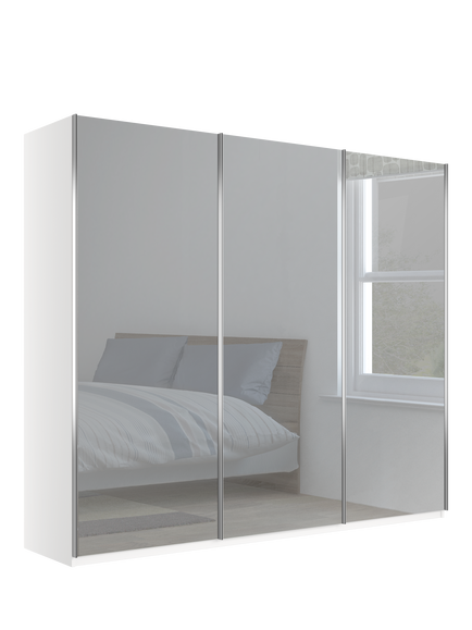 John Lewis Elstra 300cm Mirrored 3 Sliding Doors Wardrobe, White, White