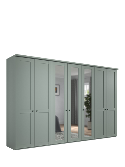 John Lewis Marlow 350cm Mirrored Hinged Wardrobe, Sage Green, Sage
