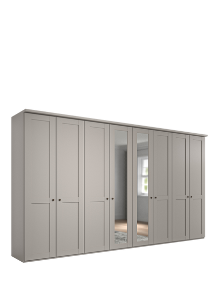 John Lewis Marlow 400cm Mirrored Hinged Wardrobe, Pebble Grey, Pebble Grey