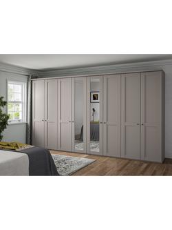 John Lewis Marlow 400cm Mirrored Hinged Wardrobe, Pebble Grey - view 2, Pebble Grey