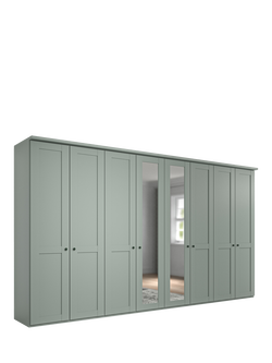 John Lewis Marlow 400cm Mirrored Hinged Wardrobe, Sage Green, Sage