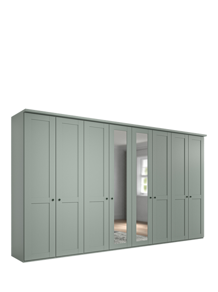 John Lewis Marlow 400cm Mirrored Hinged Wardrobe, Sage Green, Sage