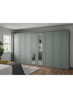 John Lewis Marlow 400cm Mirrored Hinged Wardrobe, Sage Green - view 2, Sage