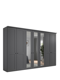 John Lewis Marlow 350cm Mirrored Hinged Wardrobe, Graphite, Graphite