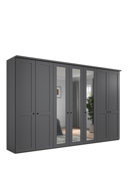John Lewis Marlow 350cm Mirrored Hinged Wardrobe, Graphite, Graphite