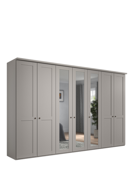 John Lewis Marlow 350cm Mirrored Hinged Wardrobe, Pebble Grey, Pebble Grey
