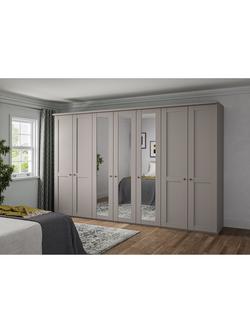 John Lewis Marlow 350cm Mirrored Hinged Wardrobe, Pebble Grey - view 2, Pebble Grey