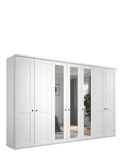 John Lewis Marlow 350cm Mirrored Hinged Wardrobe, White, White