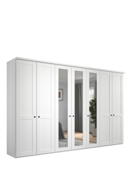 John Lewis Marlow 350cm Mirrored Hinged Wardrobe, White, White