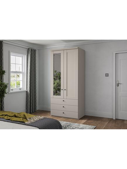 John Lewis Marlow 100cm Hinged Wardrobe with Left Mirror with 3 Drawers, Champagne - view 2, Champagne