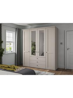John Lewis Marlow 200cm Mirrored Hinged Wardrobe with Centre 3 Drawers, Champagne - view 2, Champagne