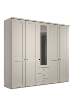 John Lewis Marlow 250cm Mirrored Hinged Wardrobe with Centre 3 Drawers, Champagne, Champagne