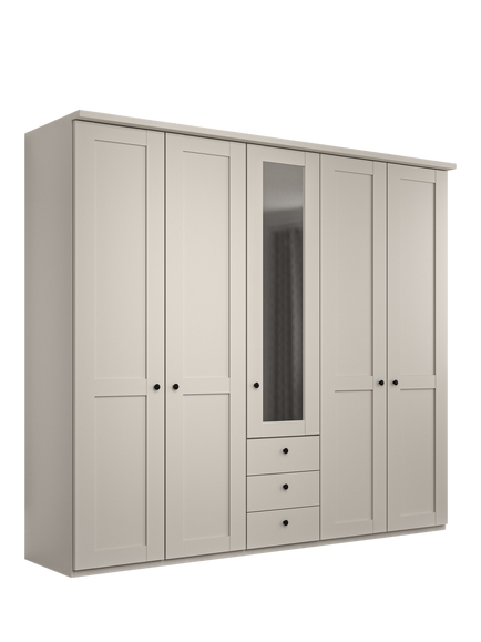 John Lewis Marlow 250cm Mirrored Hinged Wardrobe with Centre 3 Drawers, Champagne, Champagne