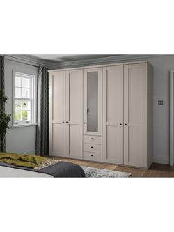 John Lewis Marlow 250cm Mirrored Hinged Wardrobe with Centre 3 Drawers, Champagne - view 2, Champagne