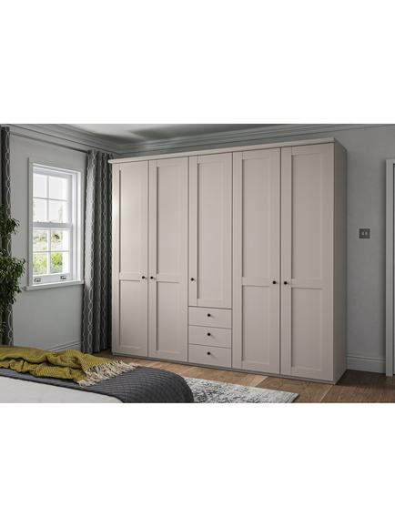 John Lewis Marlow 250cm Hinged Wardrobe with Centre 3 Drawers, Champagne - view 2, Champagne