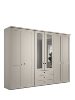 John Lewis Marlow 300cm Mirrored Hinged Wardrobe with Centre 3 Drawers, Champagne, Champagne