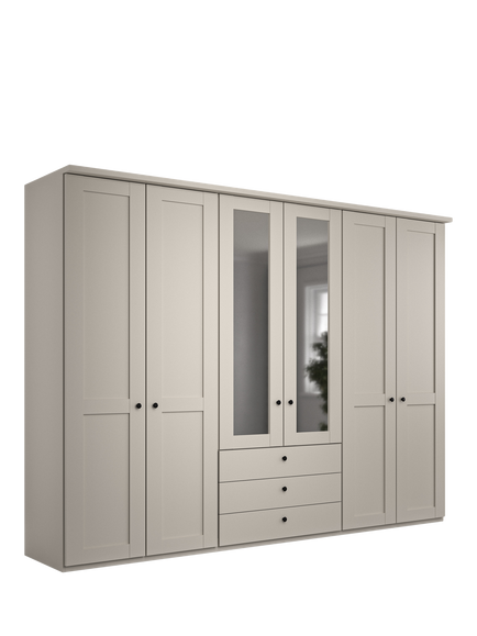 John Lewis Marlow 300cm Mirrored Hinged Wardrobe with Centre 3 Drawers, Champagne, Champagne