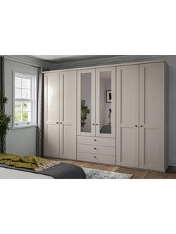 John Lewis Marlow 300cm Mirrored Hinged Wardrobe with Centre 3 Drawers, Champagne - view 2, Champagne
