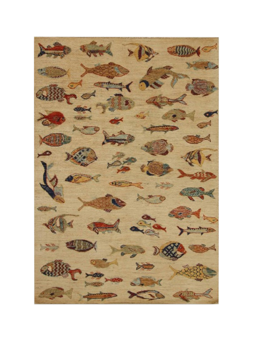 Gooch Oriental Fish Rug, Beige, L175 x W122 cm