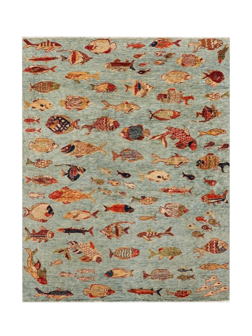 Gooch Oriental Fish Rug, Blue, L193 x W150 cm