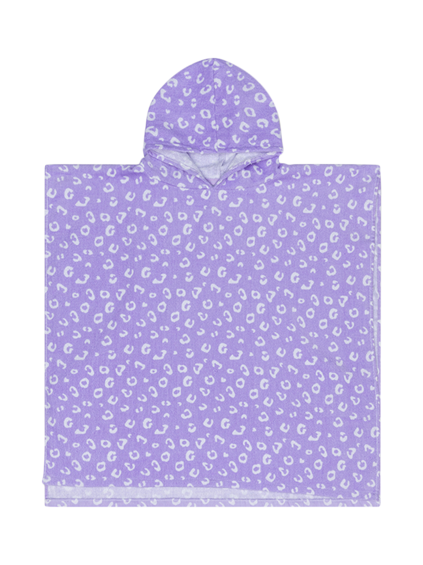 Product image 1 of 5, which shows Swim Essentials Kids' Beach Poncho, Lila Leopard