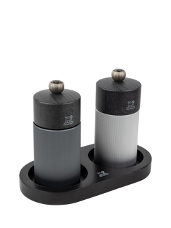 Peugeot Linea Salt & Pepper Mill Bamboo Tray, Black - view 2, Matt Black