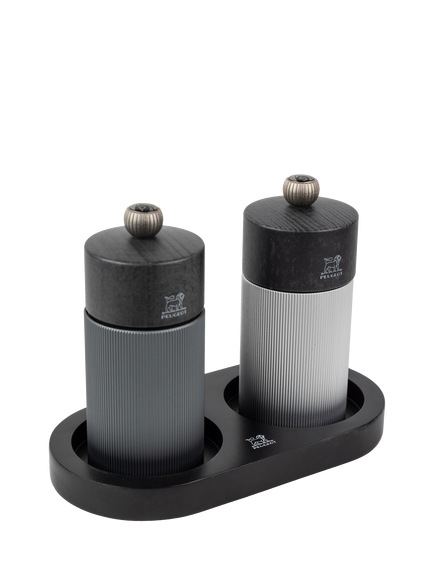 Peugeot Linea Salt & Pepper Mill Bamboo Tray, Black - view 2, Matt Black