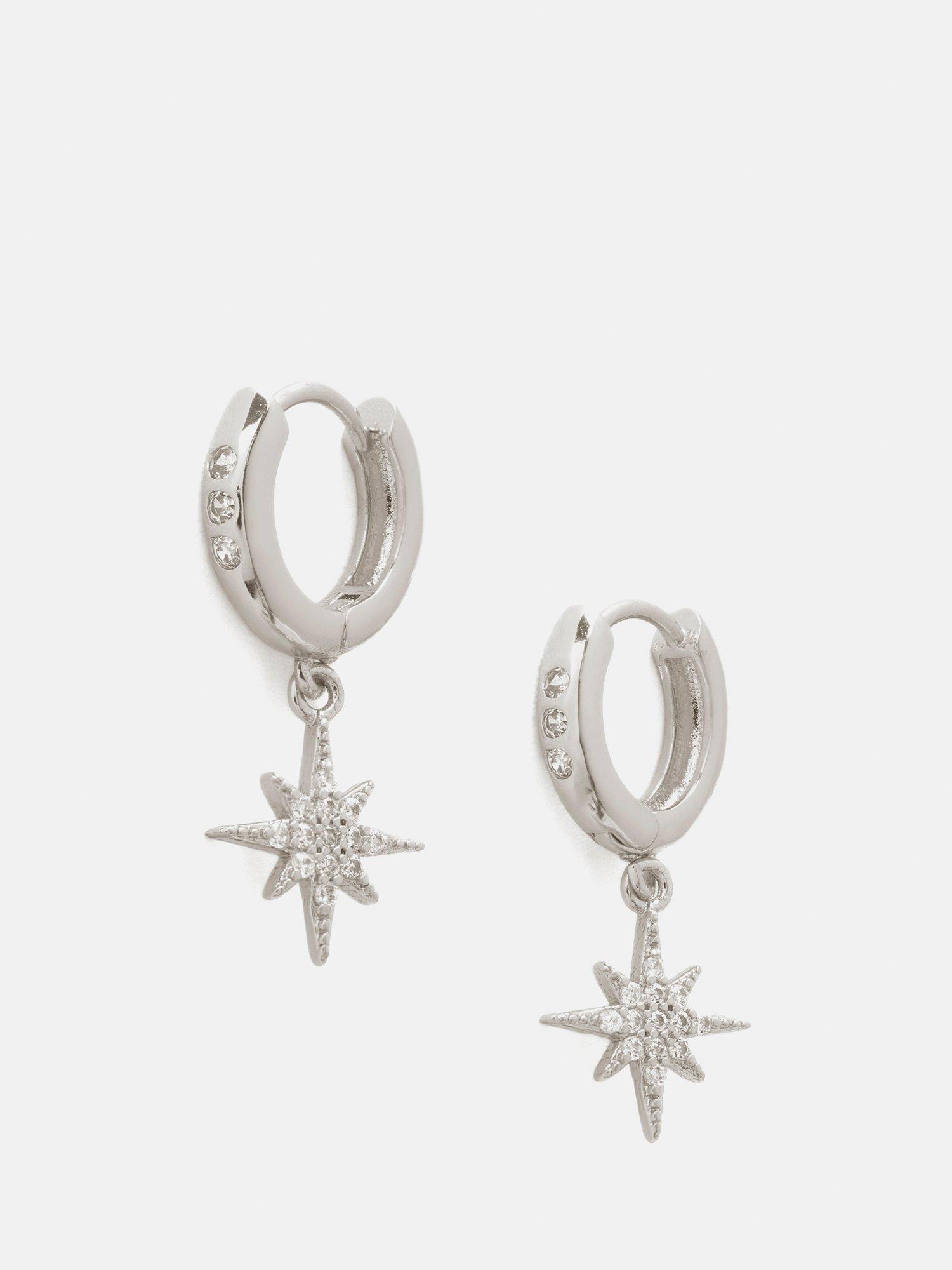 Product image 1 of 5, which shows Mint Velvet Cubic Zirconia Star Drop Earrings, Silver