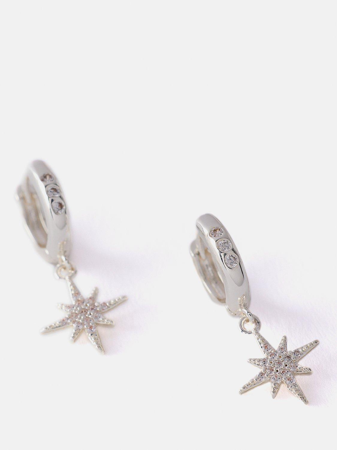 Product image 5 of 5, which shows Mint Velvet Cubic Zirconia Star Drop Earrings, Silver