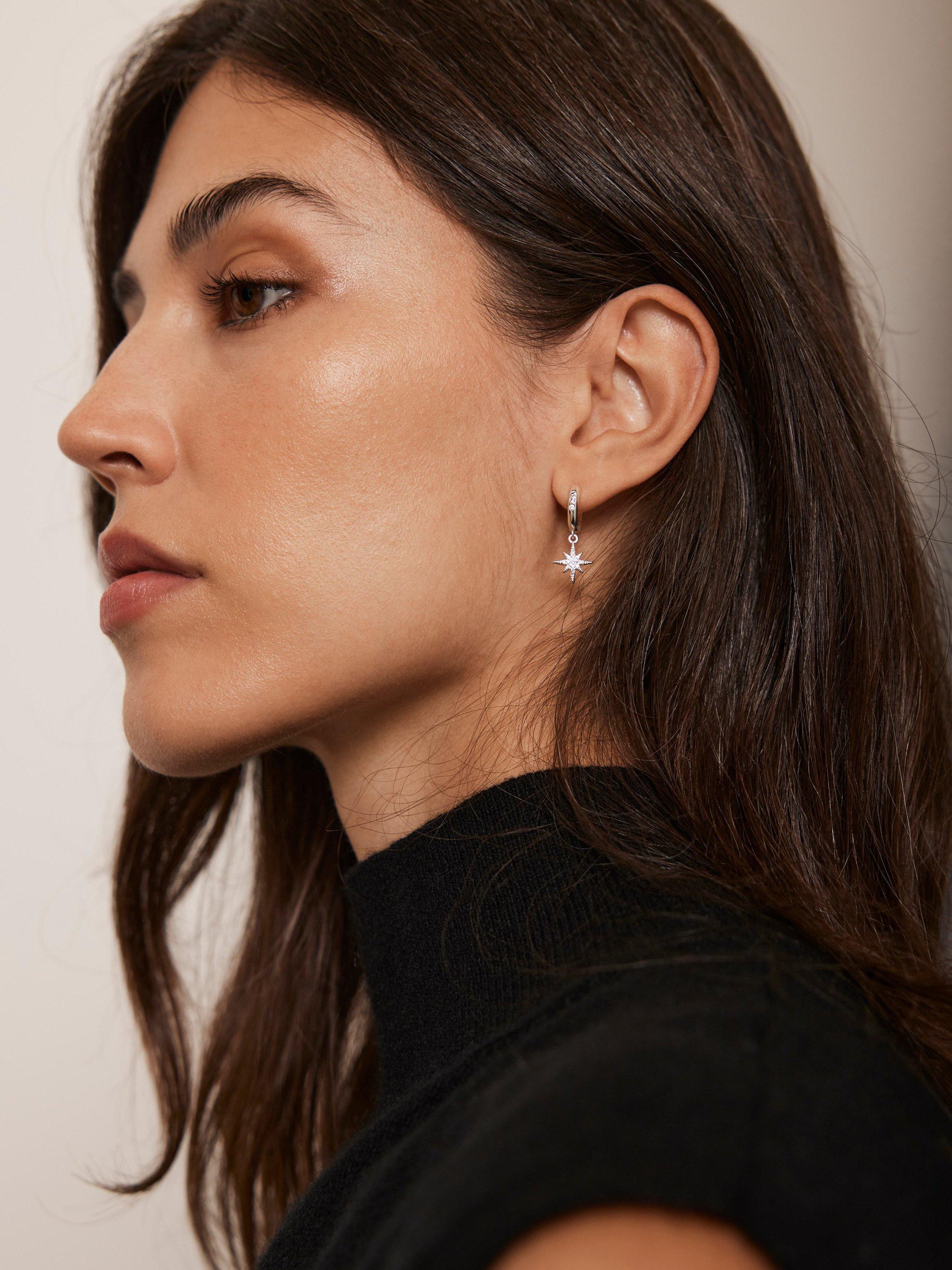 Product image 2 of 5, which shows Mint Velvet Cubic Zirconia Star Drop Earrings, Silver