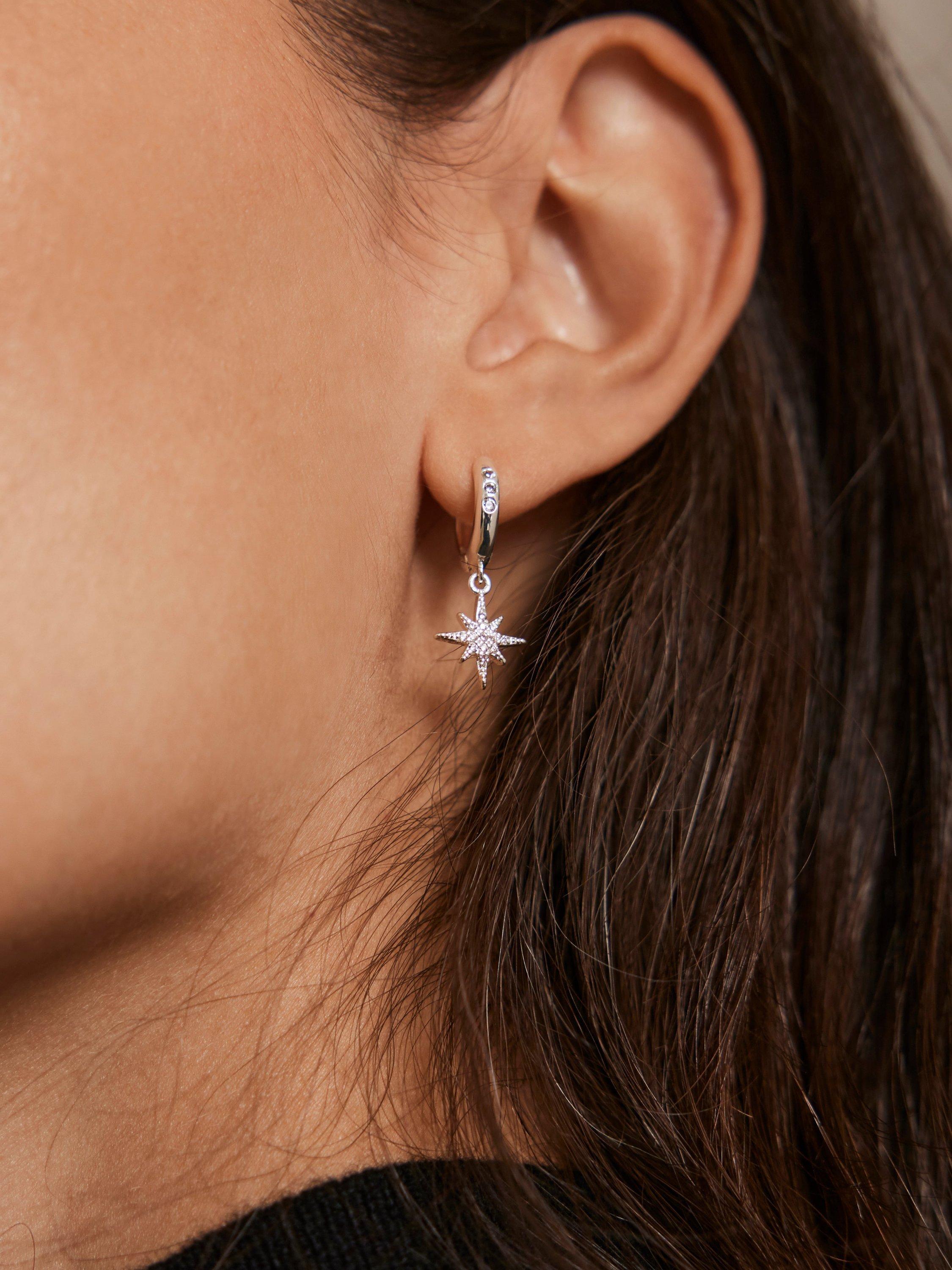 Product image 3 of 5, which shows Mint Velvet Cubic Zirconia Star Drop Earrings, Silver