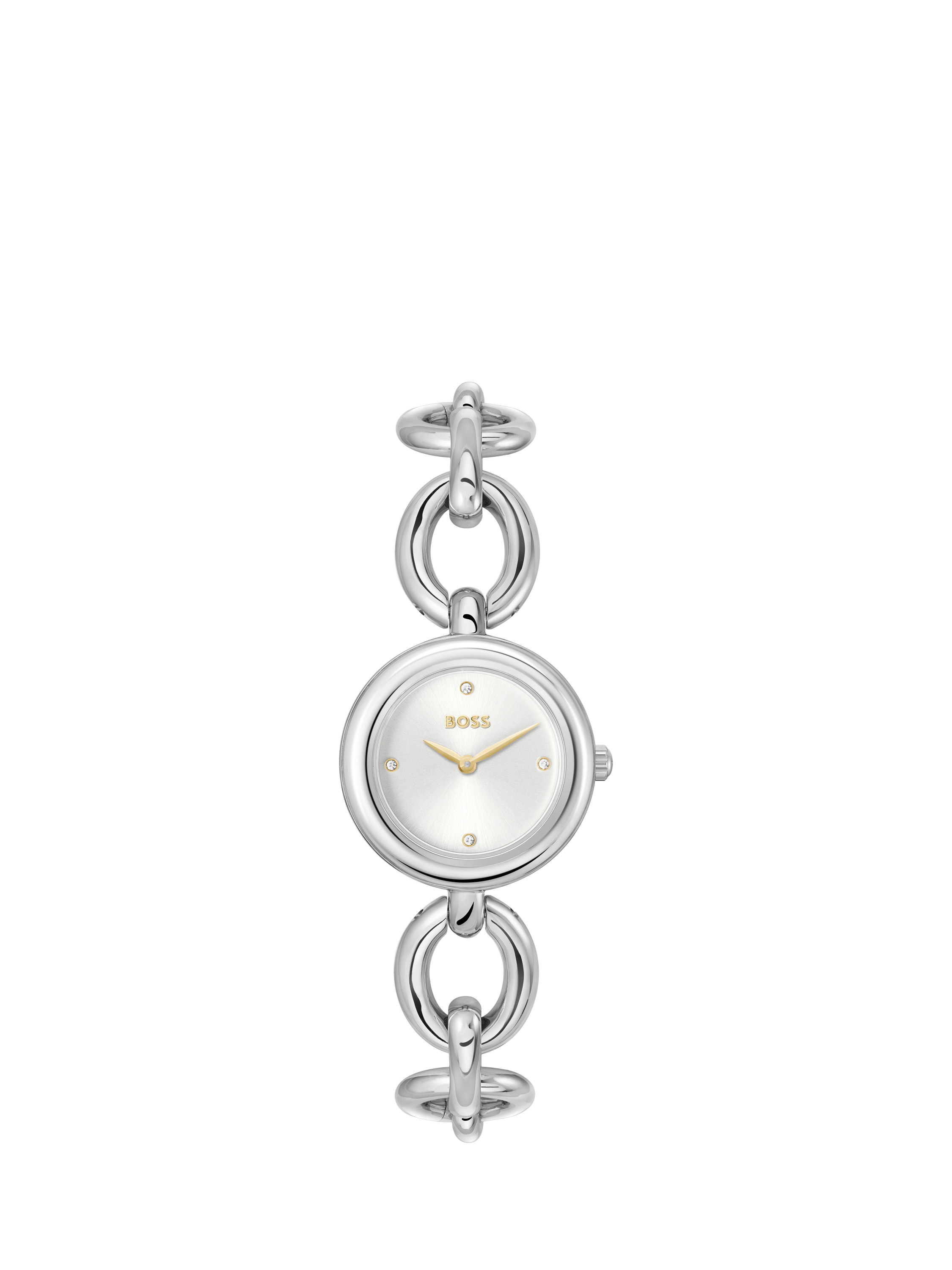 Product image 1 of 6, which shows BOSS 1502791 Women's Live Crystal Circle Link Bracelet Strap Watch, Silver